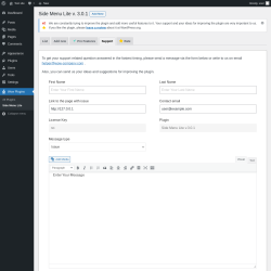 Page screenshot: Wow Plugins &rarr; Side Menu Lite &rarr; Support