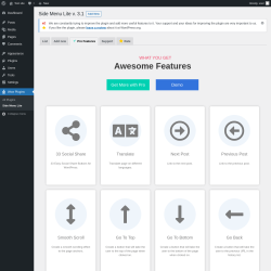 Page screenshot: Wow Plugins &rarr; Side Menu Lite &rarr;  Pro Features