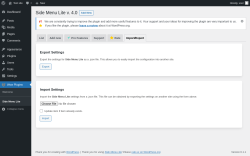 Page screenshot: Wow Plugins &rarr; Side Menu Lite &rarr; Import/Export