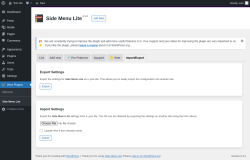 Page screenshot: Wow Plugins &rarr; Side Menu Lite &rarr; Import/Export