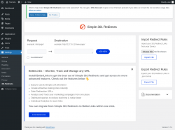 Page screenshot: Settings &rarr; 301 Redirects