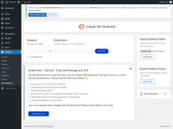 Page screenshot: Settings &rarr; 301 Redirects