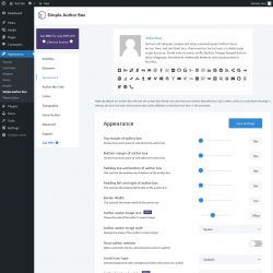 Page screenshot: Appearance → Simple Author Box → Appearance