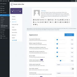Page screenshot: Appearance → Simple Author Box → Appearance