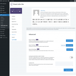 Page screenshot: Appearance → Simple Author Box → Advanced