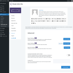 Page screenshot: Appearance → Simple Author Box → Advanced