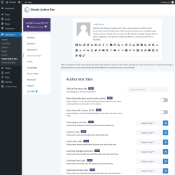 Page screenshot: Appearance → Simple Author Box → Author Box Tabs