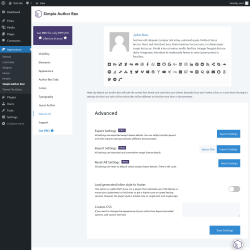 Page screenshot: Appearance → Simple Author Box → Advanced
