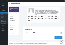 Page screenshot: Appearance → Simple Author Box → Guest Author