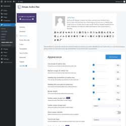 Page screenshot: Appearance → Simple Author Box → Appearance