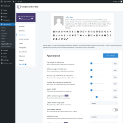 Page screenshot: Appearance → Simple Author Box → Appearance