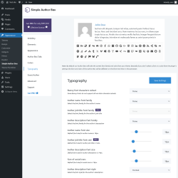 Page screenshot: Appearance → Simple Author Box → Typography