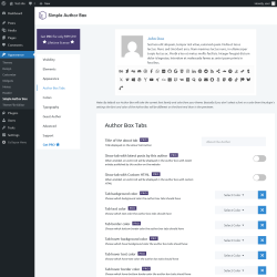Page screenshot: Appearance → Simple Author Box → Author Box Tabs