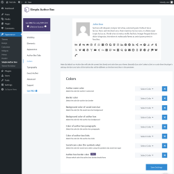 Page screenshot: Appearance → Simple Author Box → Colors