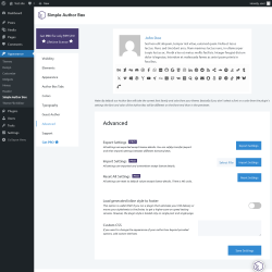 Page screenshot: Appearance → Simple Author Box → Advanced