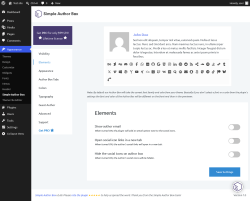 Page screenshot: Appearance &rarr; Simple Author Box &rarr; Elements
