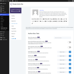 Page screenshot: Appearance &rarr; Simple Author Box &rarr; Author Box Tabs