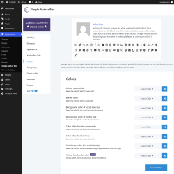 Page screenshot: Appearance &rarr; Simple Author Box &rarr; Colors