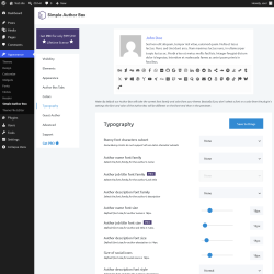 Page screenshot: Appearance &rarr; Simple Author Box &rarr; Typography