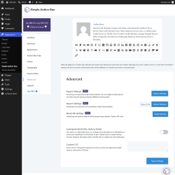 Page screenshot: Appearance &rarr; Simple Author Box &rarr; Advanced