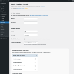 Page screenshot: Settings &rarr; Cloudflare Turnstile