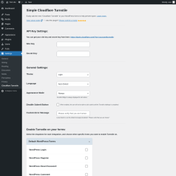 Page screenshot: Settings &rarr; Cloudflare Turnstile
