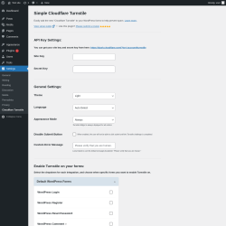 Page screenshot: Cloudflare Turnstile &lsaquo; Test site &mdash; WordPress