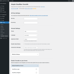 Page screenshot: Cloudflare Turnstile &lsaquo; Test site &mdash; WordPress