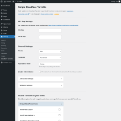 Page screenshot: Cloudflare Turnstile &lsaquo; Test site &mdash; WordPress