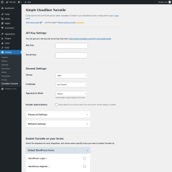 Page screenshot: Settings &rarr; Cloudflare Turnstile