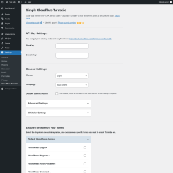 Page screenshot: Settings &rarr; Cloudflare Turnstile
