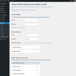 Page screenshot: Settings &rarr; Cloudflare Turnstile
