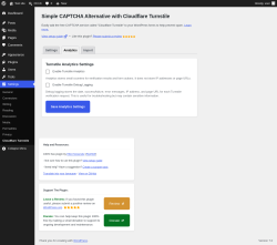Page screenshot: Settings &rarr; Cloudflare Turnstile &rarr; Analytics