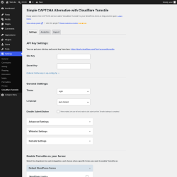 Page screenshot: Cloudflare Turnstile &lsaquo; Test site &mdash; WordPress