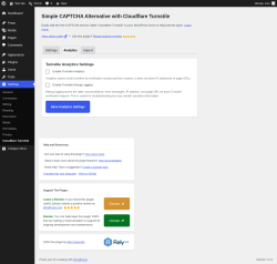 Page screenshot: Settings &rarr; Cloudflare Turnstile &rarr; Analytics