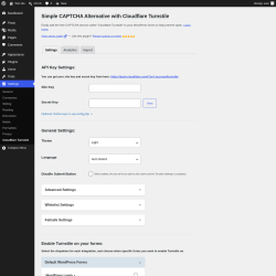 Page screenshot: Cloudflare Turnstile &lsaquo; Test site &mdash; WordPress