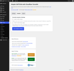 Page screenshot: Settings &rarr; Cloudflare Turnstile &rarr; Analytics