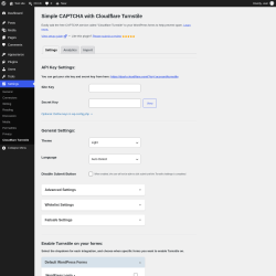 Page screenshot: Cloudflare Turnstile &lsaquo; Test site &mdash; WordPress