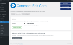 Page screenshot: Settings → Comment Edit Core → Integrations