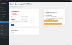 Page screenshot: Settings → Simple Export Import