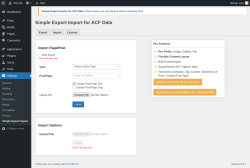 Page screenshot: Settings → Simple Export Import → Import