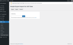 Page screenshot: Settings → Simple Export Import → License