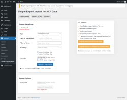 Page screenshot: Settings → Simple Export Import → Import
            (JSON)