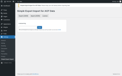 Page screenshot: Settings → Simple Export Import → License