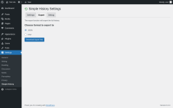 Page screenshot: Settings → Simple History → Export
