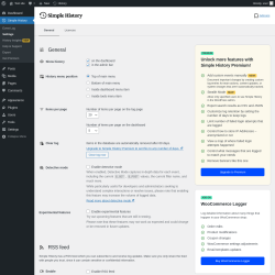 Page screenshot: Simple History → Settings