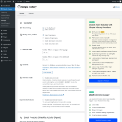 Page screenshot: Simple History → Settings