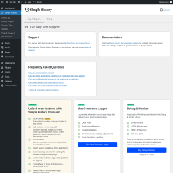 Page screenshot: Simple History → Help & Support