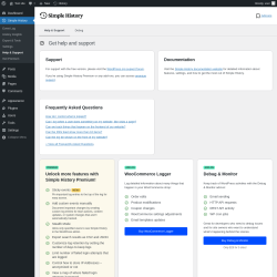 Page screenshot: Simple History &rarr; Help & Support
