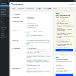 Page screenshot: Simple History &rarr; Settings
